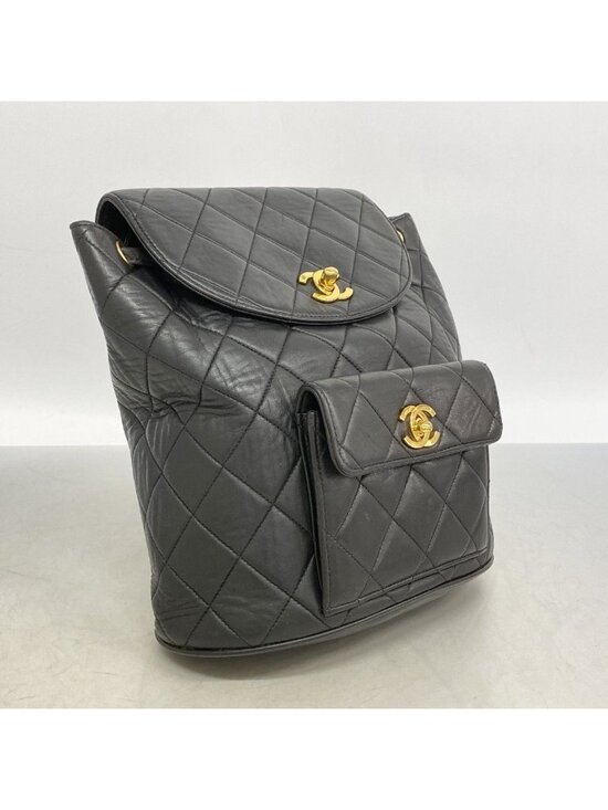 Chanel Backpack Quilted Lambskin Black Gold main image 9